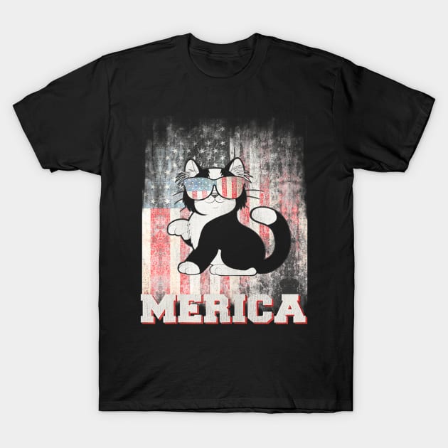 Cat Merica American Flag Patriot 4th Of July T-Shirt by Jannysingle